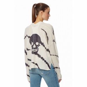 Skull Cashmere Open Front Cardigan Sweater Cream Tie Dye Womens Size M